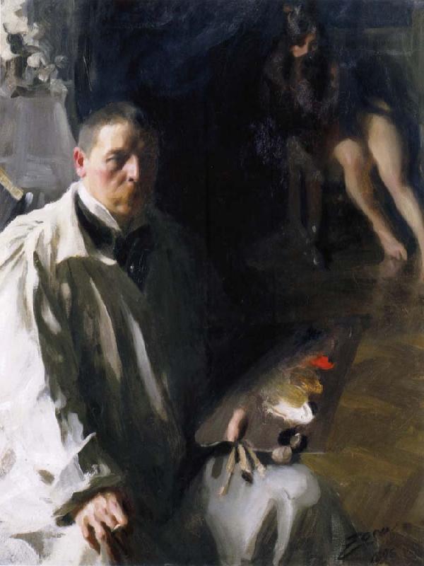 Anders Zorn Sjalvportratt with model oil painting image